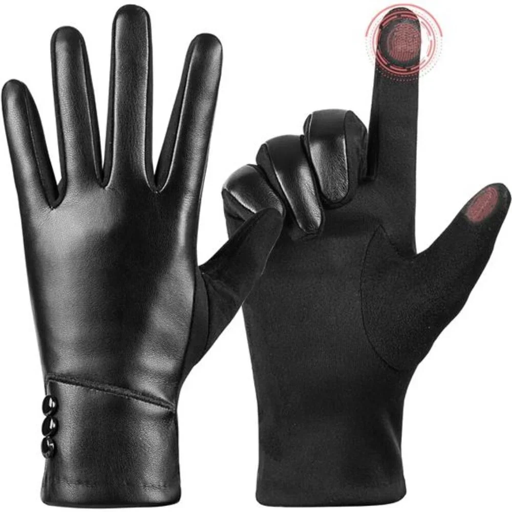Women's Winter Fashion Leather Gloves Touch Screen Wool Lined Suede Gloves